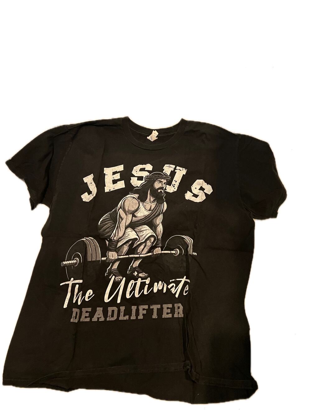 Jesus The Ultimate Deadlifter Black T-Shirt Mens XL